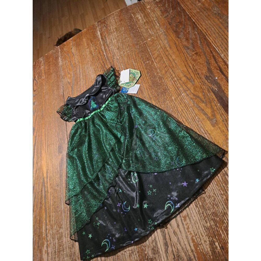 New Wicked Girl 3T Flame Resistant Green Black Star Moon Costume Dress Nightgown